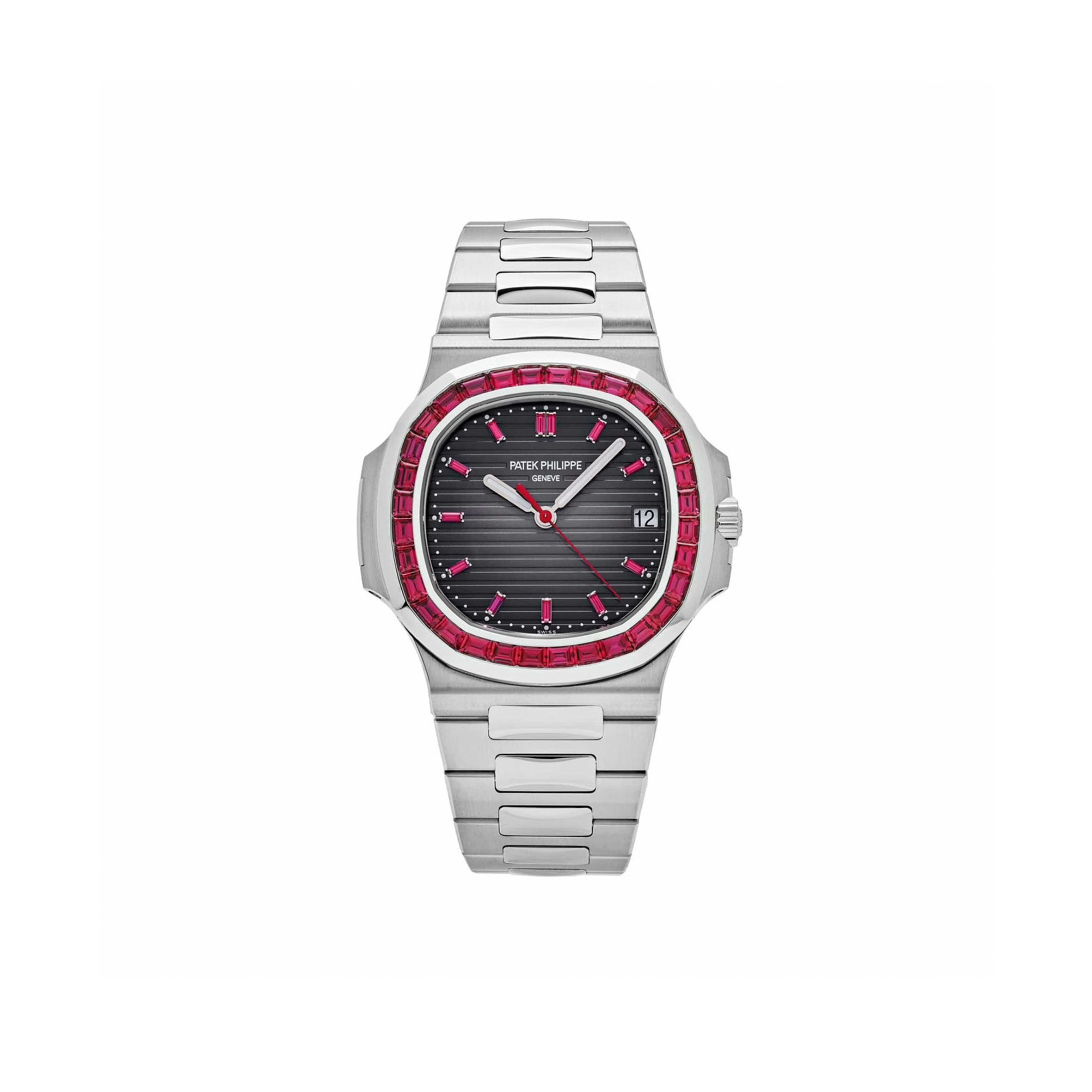 PATEK PHILIPPE NAUTILUS PLATINUM GREY DIAL RUBY BEZEL 40MM 5711/112P-001